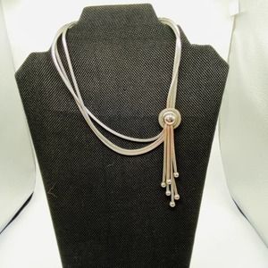 Vintage Women's Costume Jewelry KRAMER Triple Chain Necklace Silver Tone